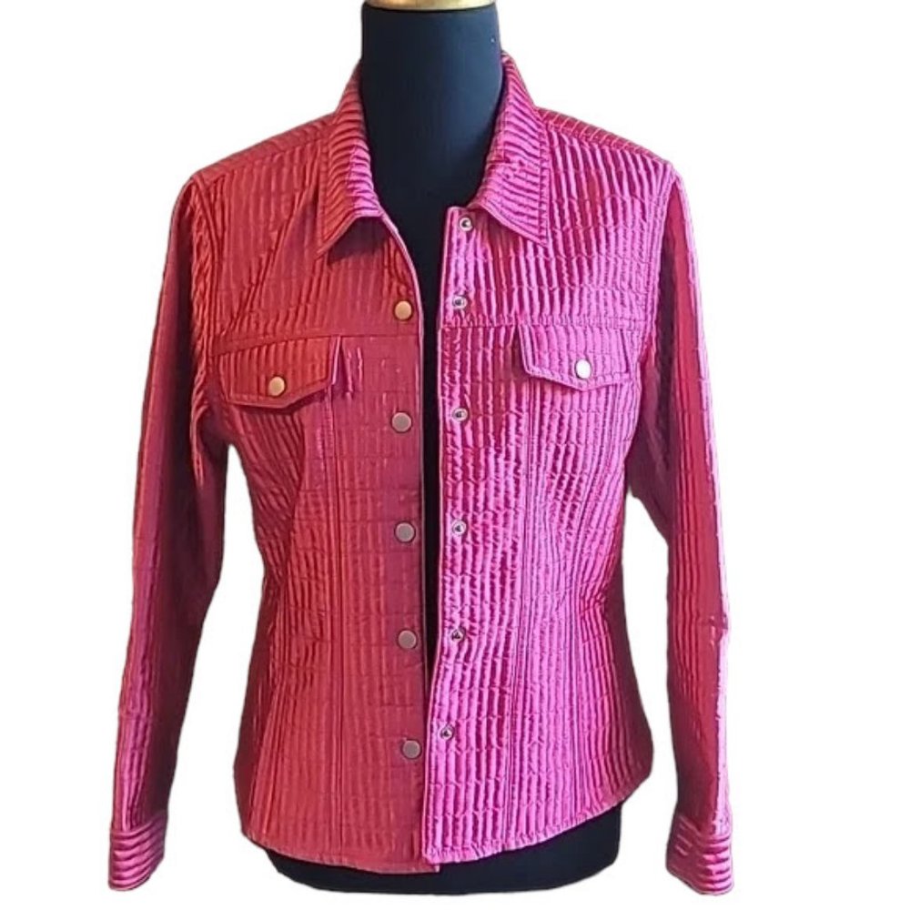 Susan Bristol Quilted Hot Pink Evening Jacket Blazer Snap Closure Large 10-12